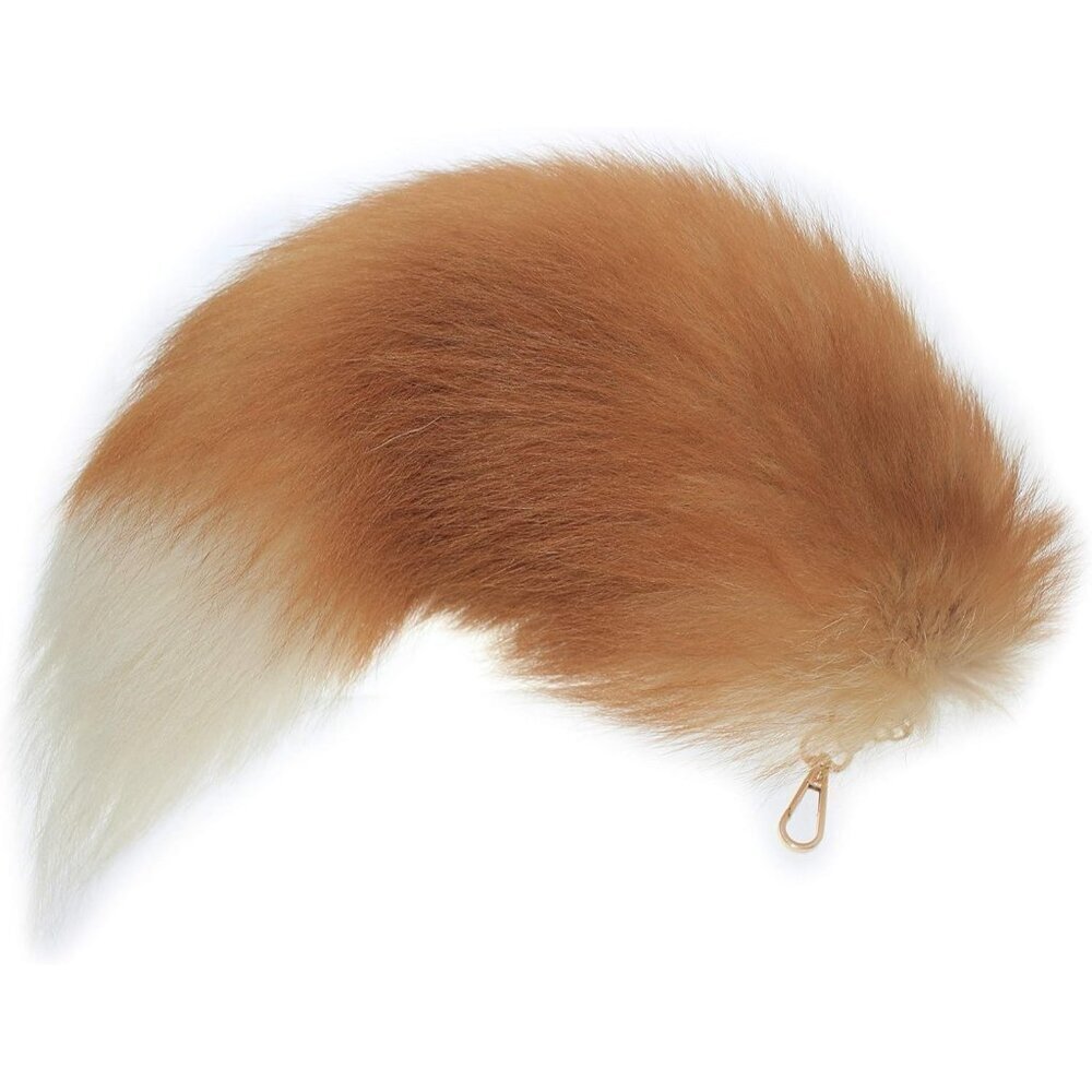 ⚡Golden Real Fox Tail Fur Keychain Clasp Fashion Charm Cosplay Toy Fabric Fur